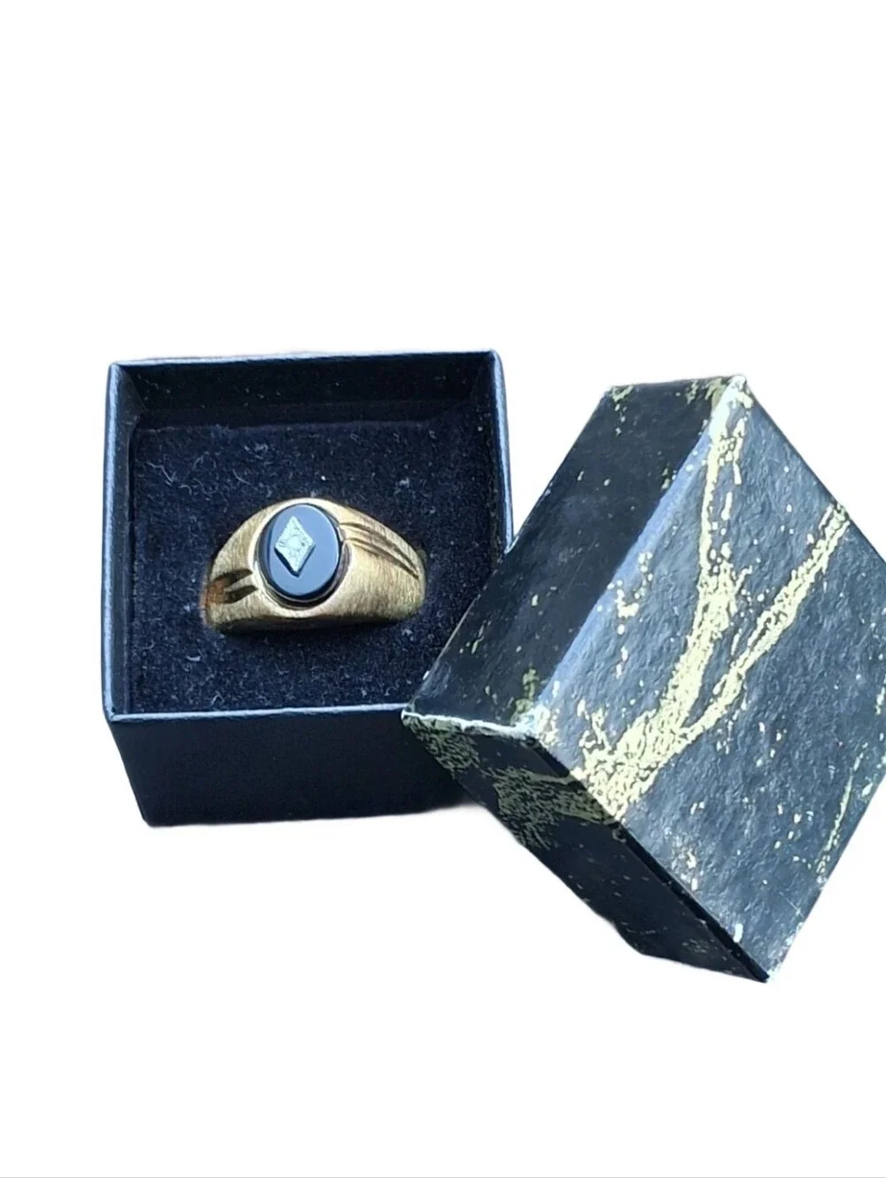 Vintage Uncas 14K HGE LIND Mens Black Onyx Diamond Accent Signet Ring Size 12
